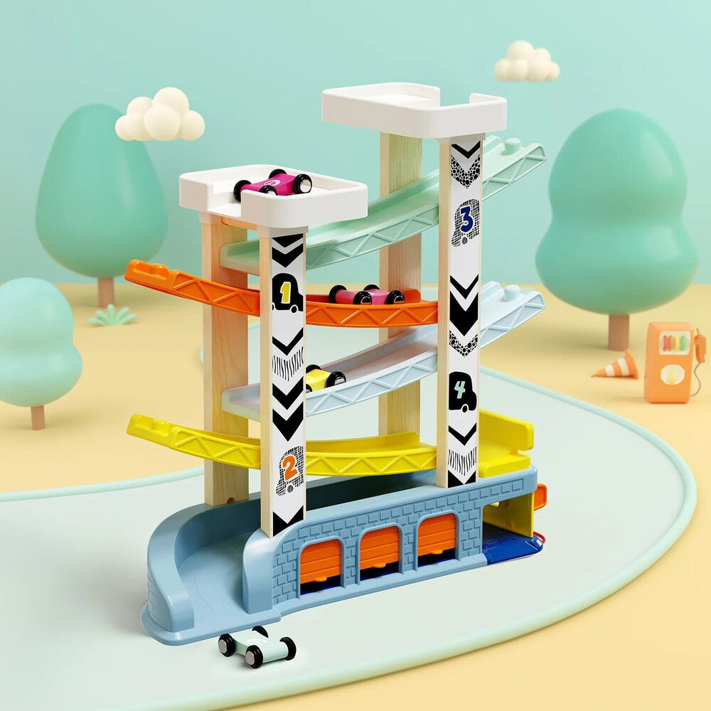 agonistiki-pista-aytokinitwn-me-4-amaxakia-wooden-car-race-track-top-bright-oneandonlybaby.gr