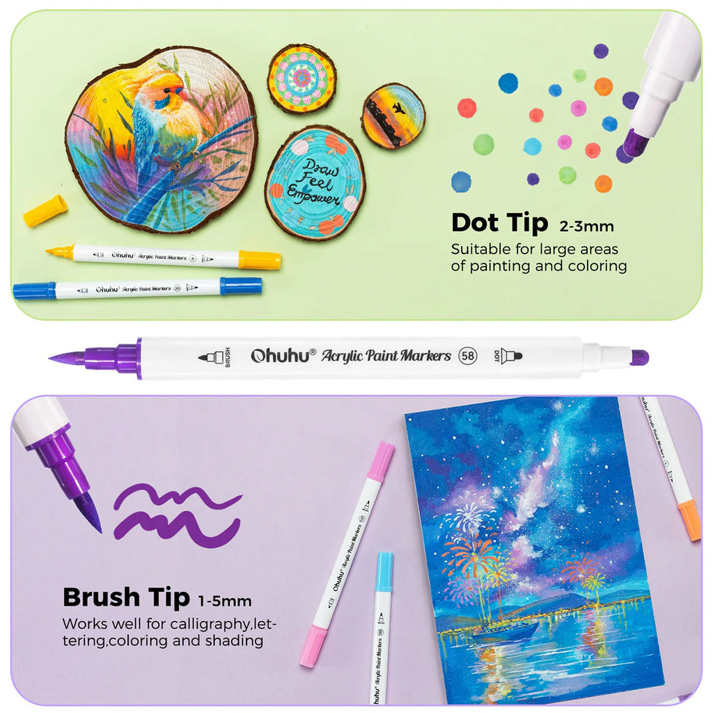 ohuhu-acrylic-paint-markers-cotton-core-set-36-akrilikwn-markadoron-brush-dot-oneandonlybaby.gr