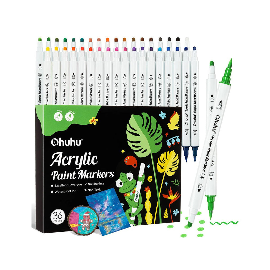ohuhu-acrylic-paint-markers-cotton-core-set-36-akrilikwn-markadoron-brush-dot-oneandonlybaby.gr