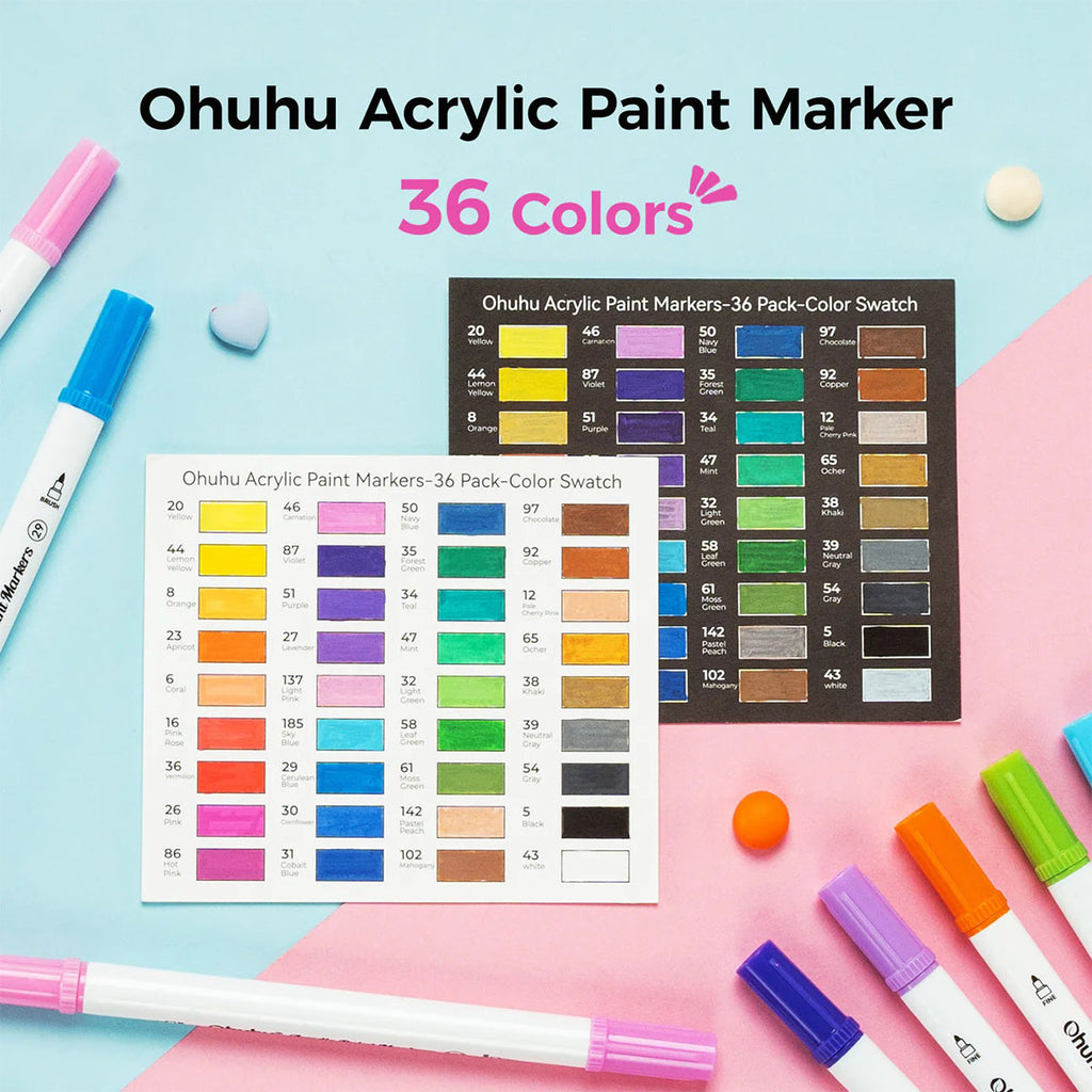 ohuhu-acrylic-paint-markers-cotton-core-set-36-akrilikwn-markadoron-fine-dot-oneandonlybaby.gr