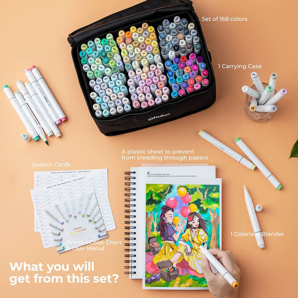 ohuhu-honolulu-alcohol-art-markers-set-markadoron-168-khromaton-brush-chisel-oneandonlybaby.gr