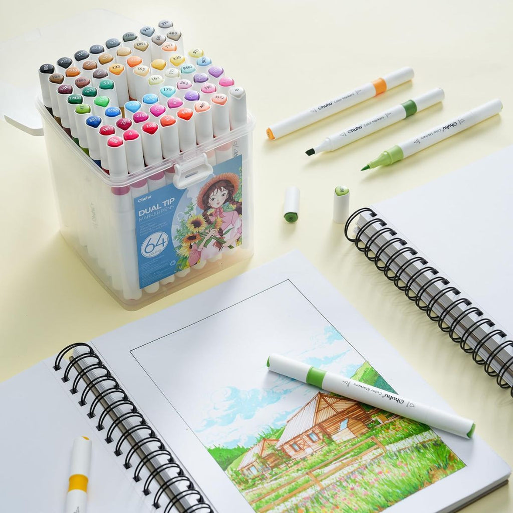 ohuhu-water-based-coloring-markers-dual-set-64-chromata-brush-chisel-oneandonlybaby.gr